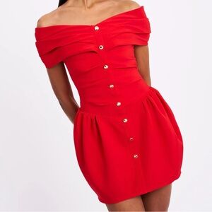 Elegant Red Off-Shoulder Dress Red Off Shoulder Drop Waist Mini Dress